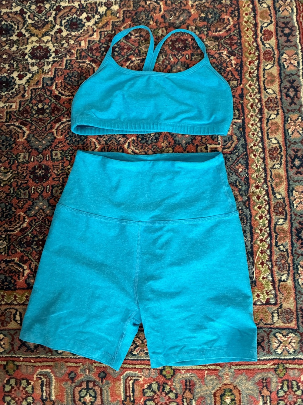Beyond Yoga Blue Bike Shorts and Sports Bra Set - Size M